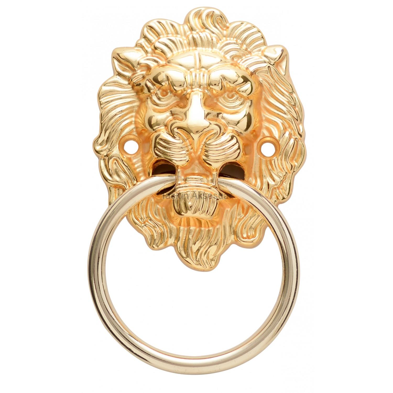 AslanKafasıAltın Aslan Kafası Sarkaç Metal Kulp Sandalye Altın Renk Gold Süs - Görsel 1