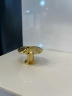 Çizgili Mantar Metal Düğme Kulp Çap 35mm Tek Delikli Altın Renk Gold - Görsel 2
