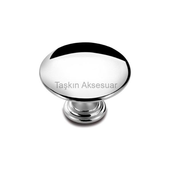 Mantar Metal Düğme Kulp Çap 35-40mm Tek Delikli Krom Renk Gümüş