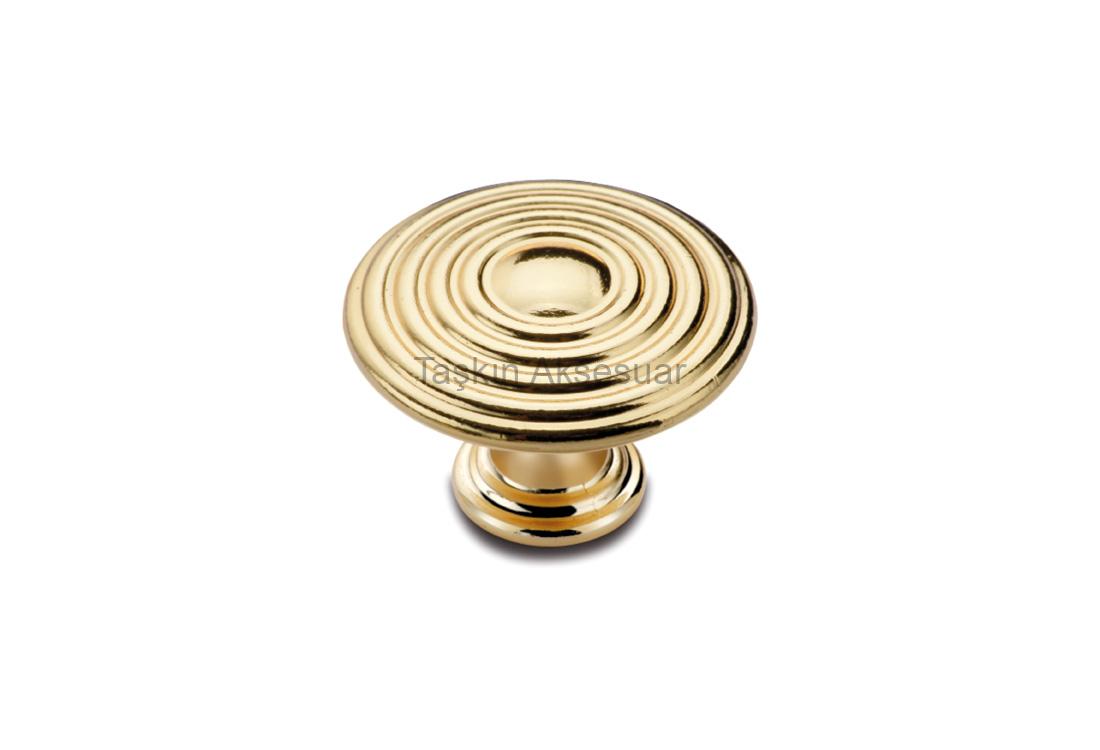 MantarÇizgiliQ35 Çizgili Mantar Metal Düğme Kulp Çap 35mm Tek Delikli Altın Renk Gold - Görsel 1