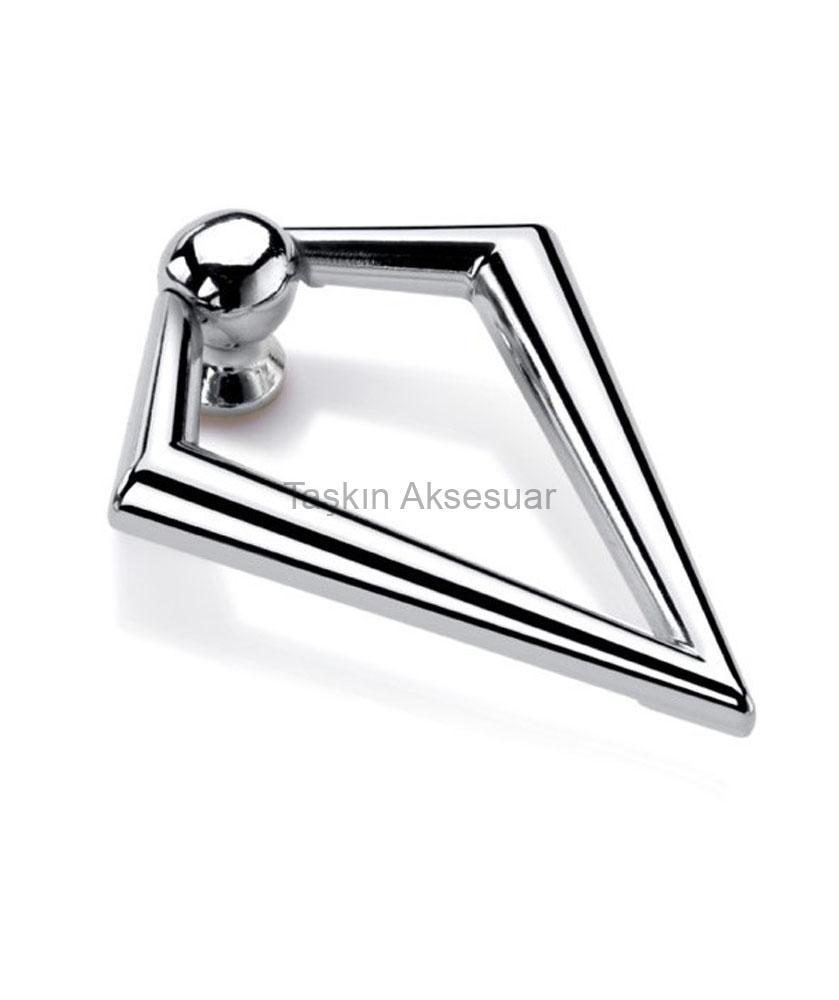 VSARKAÇKROMmmm V Misket Sarkaç Metal Düğme Kulp Tek Delikli Üçgen Krom Renk Gümüş - Görsel 1